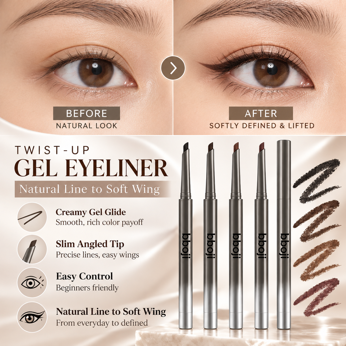 24H Waterproof Gel Eyeliner Pencil – Smooth Glide, Smudge-Resistant & Easy Control