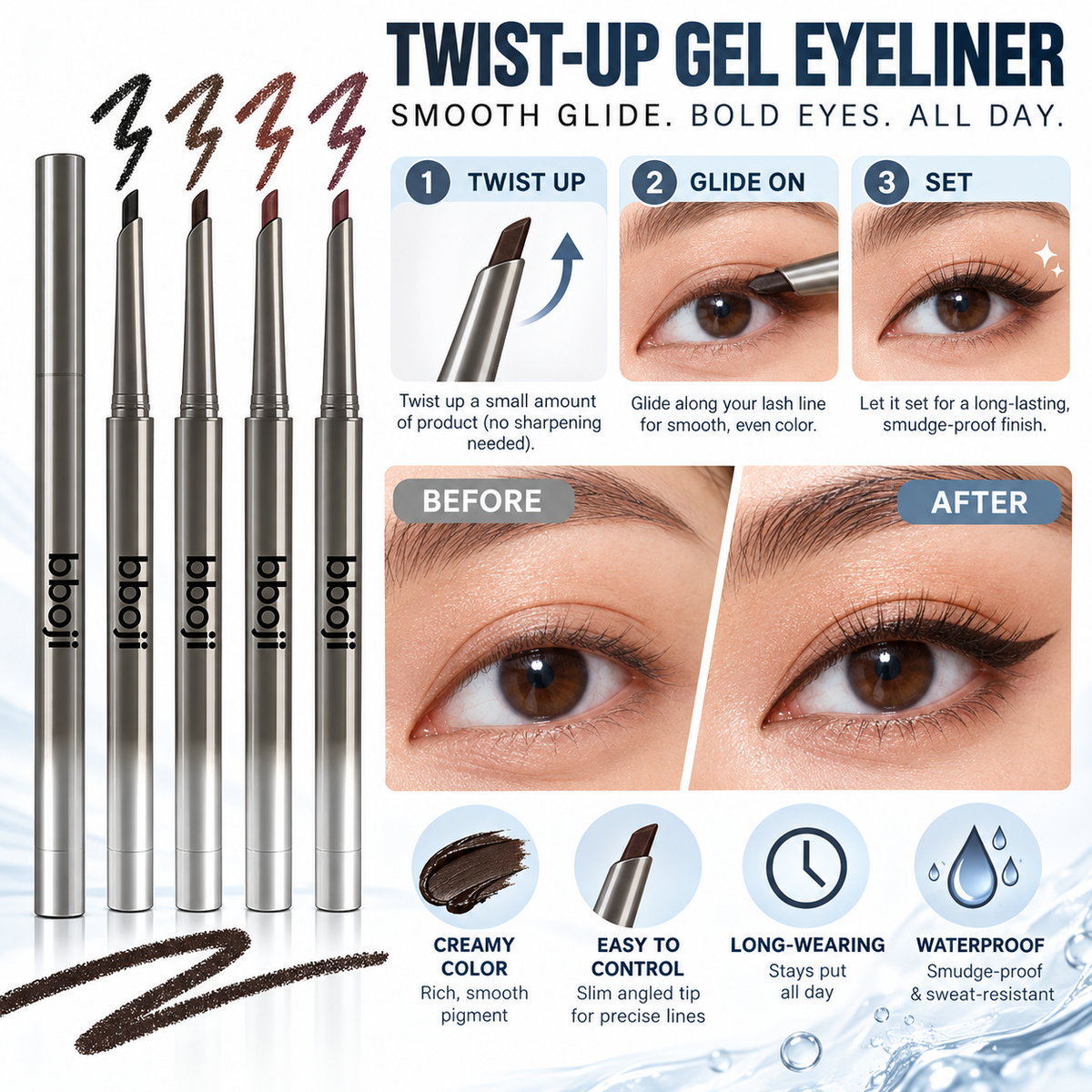 24H Waterproof Gel Eyeliner Pencil – Smooth Glide, Smudge-Resistant & Easy Control