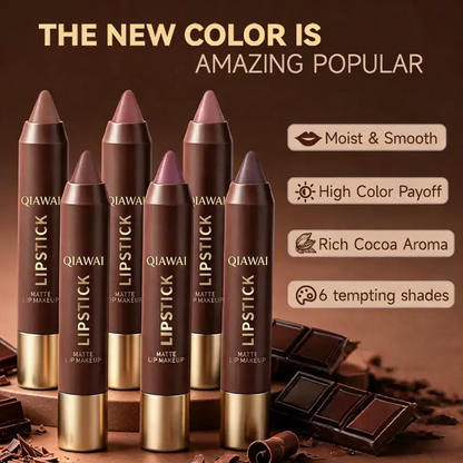 QIAWI® 6-Piece Matte Brown Lipstick Set – Waterproof, Long-Wear & Less Transfer