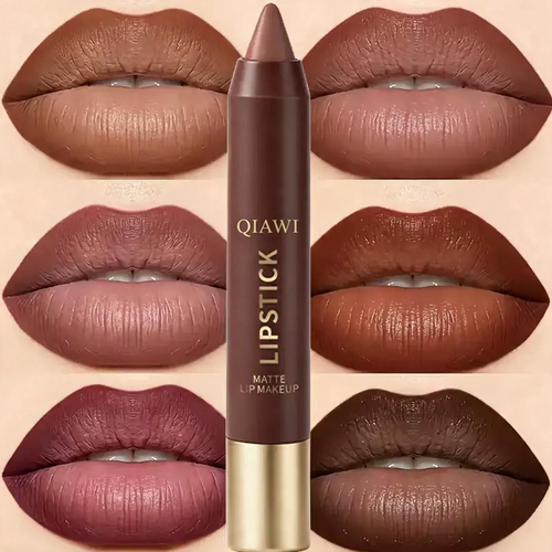 QIAWI® 6-Piece Matte Brown Lipstick Set – Waterproof, Long-Wear & Less Transfer