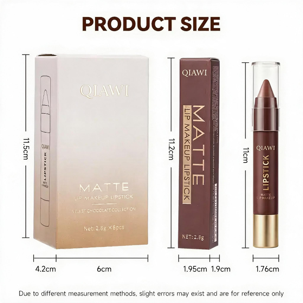 QIAWI® 6-Piece Matte Brown Lipstick Set – Waterproof, Long-Wear & Less Transfer
