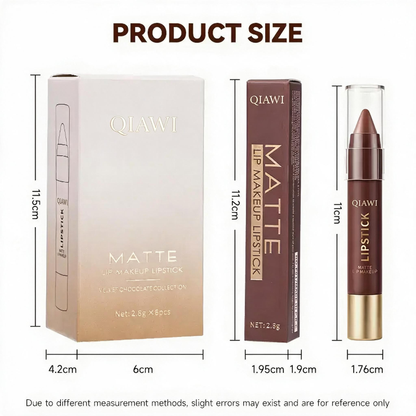 QIAWI® 6-Piece Matte Brown Lipstick Set – Waterproof, Long-Wear & Less Transfer