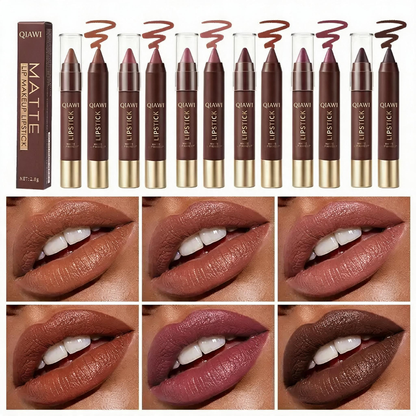 QIAWI® 6-Piece Matte Brown Lipstick Set – Waterproof, Long-Wear & Less Transfer
