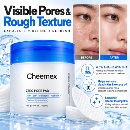 Cheemex® AHA + BHA Pore Refining Pads – Clear Pores, Smooth Texture & Control Excess Oil