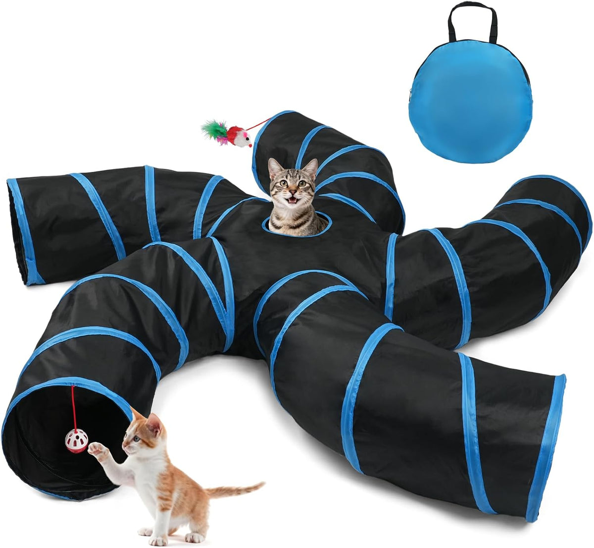 Cat Tunnel for Multiple Cats, 5-Way Indoor Tube Toy to Chase & Hide