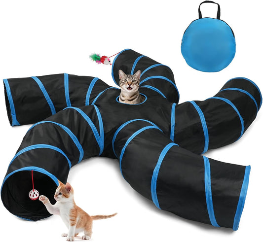 Cat Tunnel for Multiple Cats, 5-Way Indoor Tube Toy to Chase & Hide