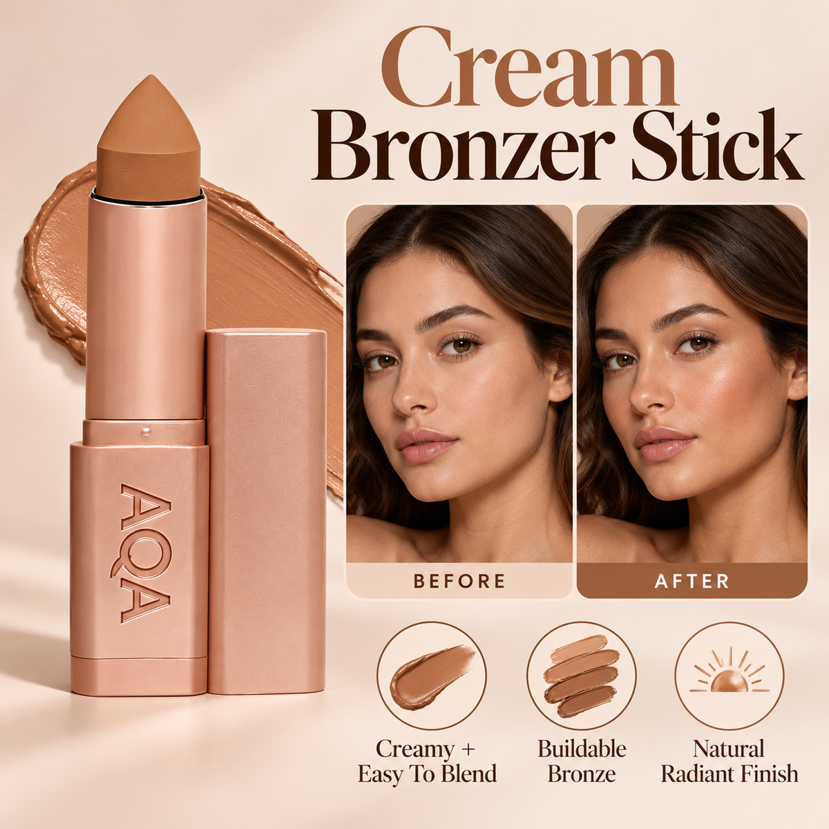 AQA® No Limits Cream Bronzer Stick – Blend, Sculpt & Glow with a Natural Second-Skin Finish