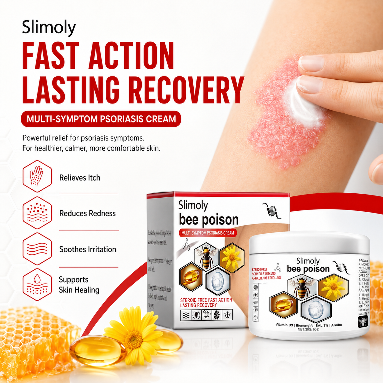 Slimoly™ Bee Poison Psoriasis Rescue Cream – Soothe Dry, Flaky & Itchy Skin