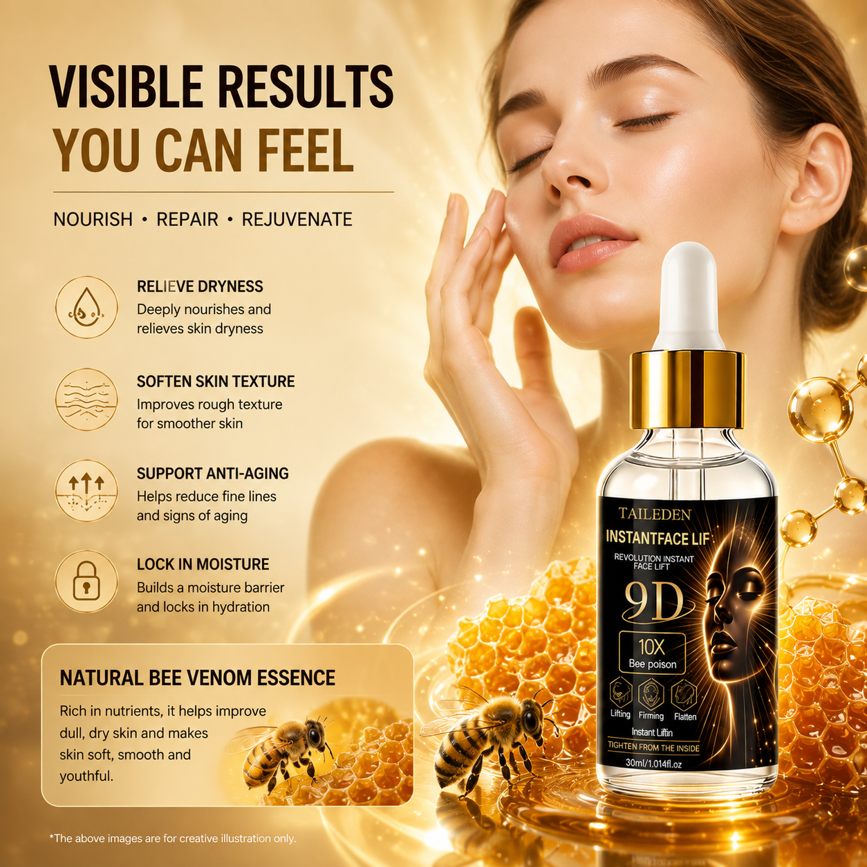 TAILeden 9D™ Bee Poison Wrinkle Eraser Serum – Smooth Fine Lines, Plump & Firm Skin