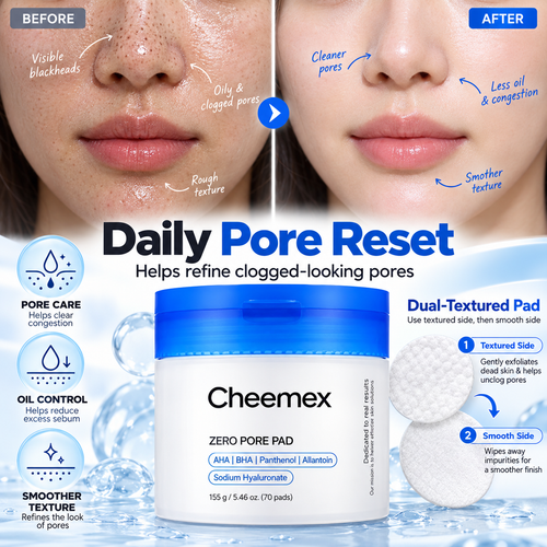 Cheemex® AHA + BHA Pore Refining Pads – Clear Pores, Smooth Texture & Control Excess Oil