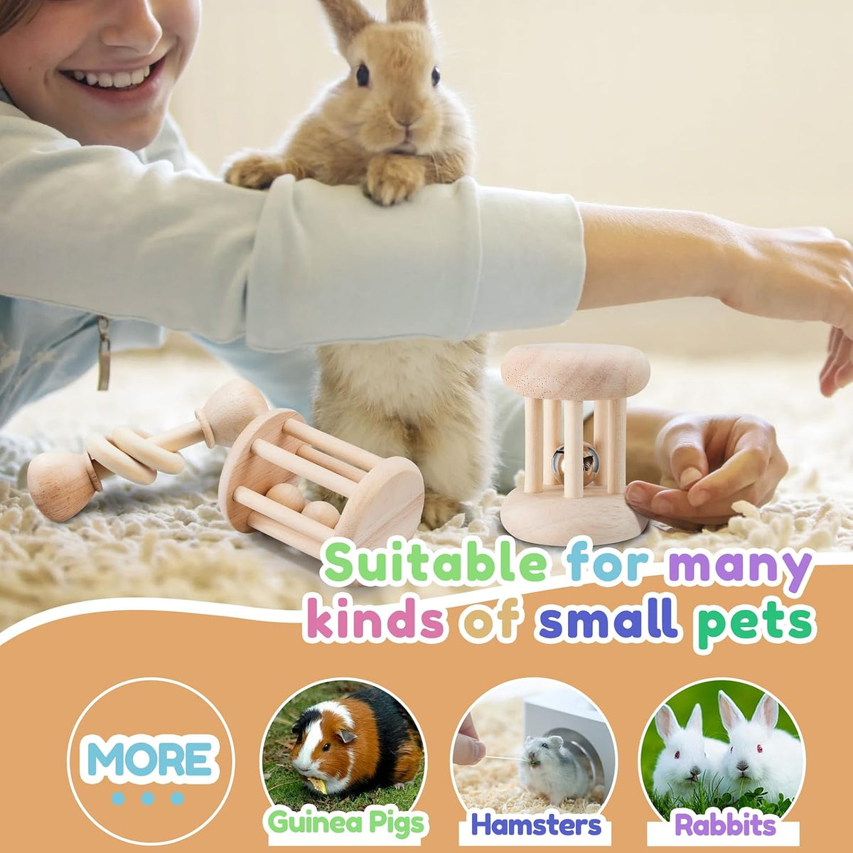 Wooden Bunny Toys,Safe Rabbit Toys for Guinea Pigs,Small Animals