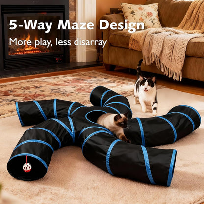 Cat Tunnel for Multiple Cats, 5-Way Indoor Tube Toy to Chase & Hide
