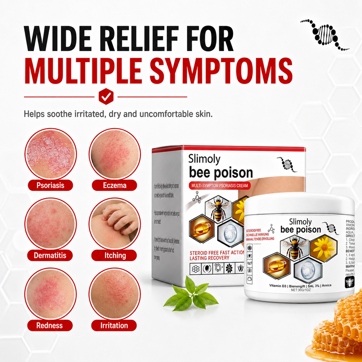 Slimoly™ Bee Poison Psoriasis Rescue Cream – Soothe Dry, Flaky & Itchy Skin