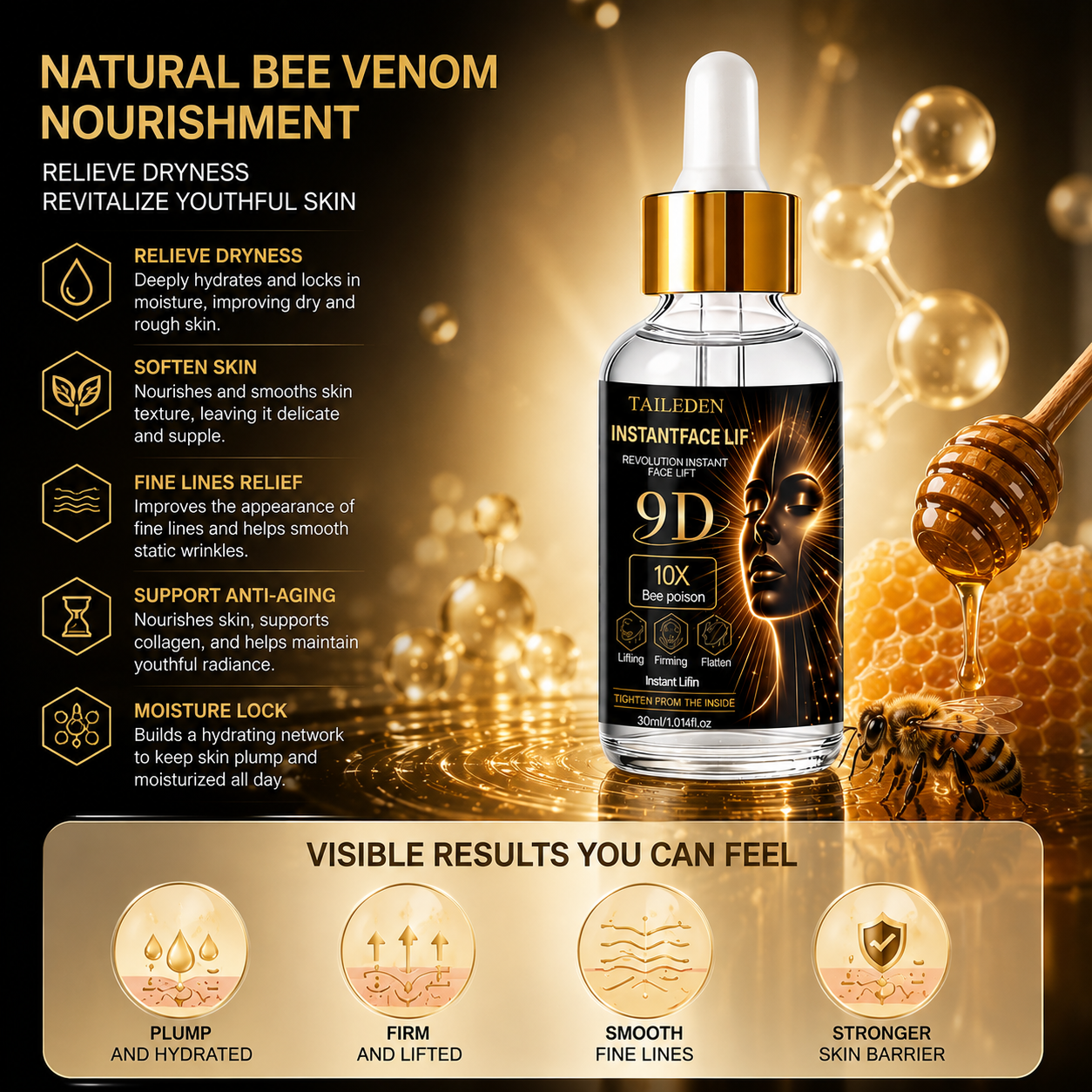 TAILeden 9D™ Bee Poison Wrinkle Eraser Serum – Smooth Fine Lines, Plump & Firm Skin