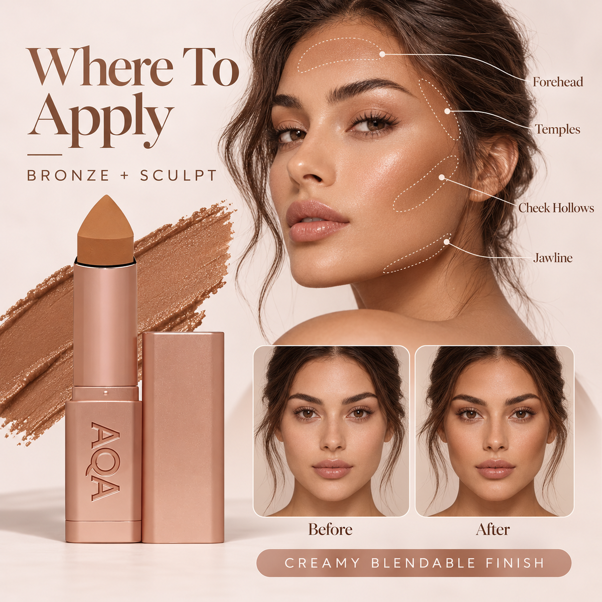AQA® No Limits Cream Bronzer Stick – Blend, Sculpt & Glow with a Natural Second-Skin Finish