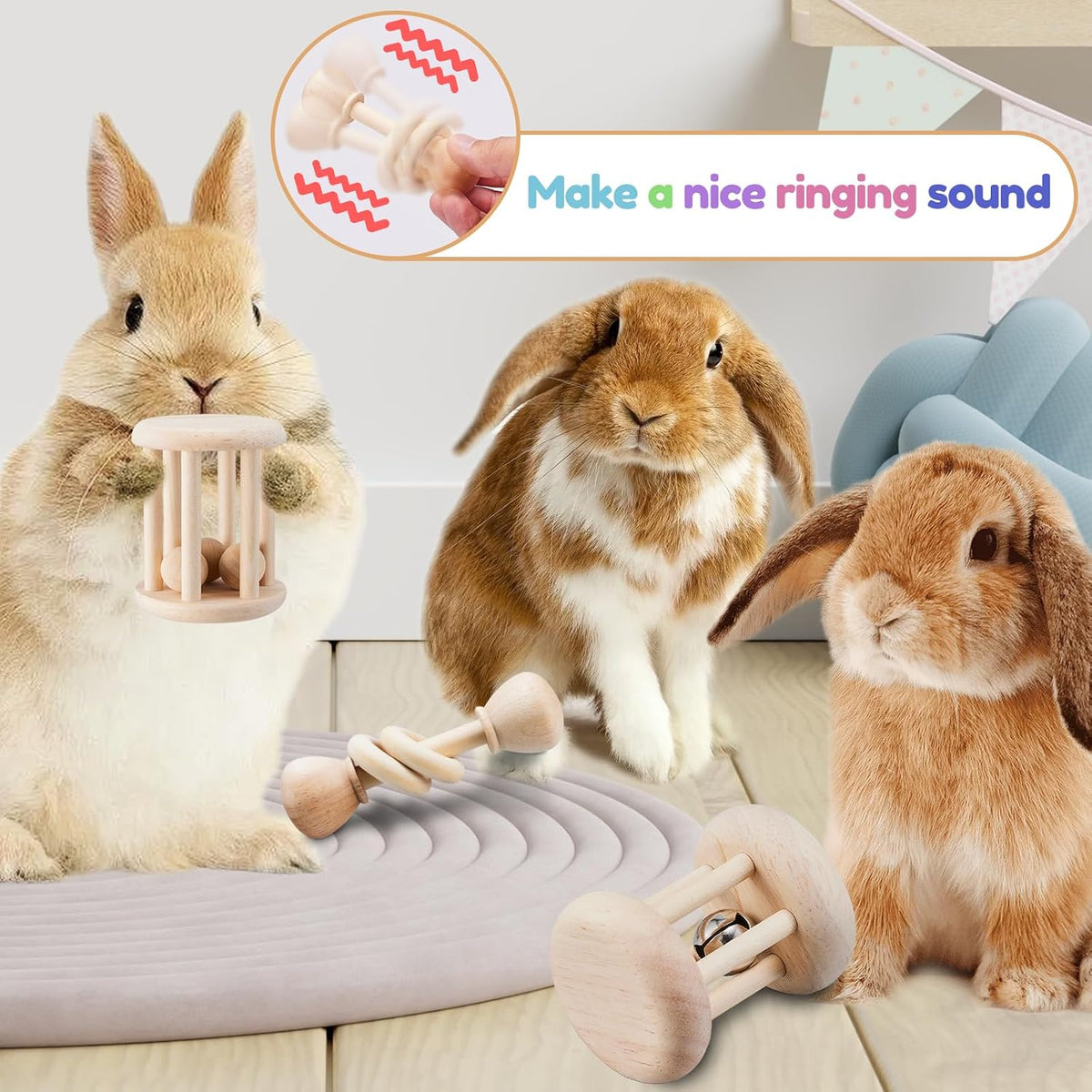 Wooden Bunny Toys,Safe Rabbit Toys for Guinea Pigs,Small Animals