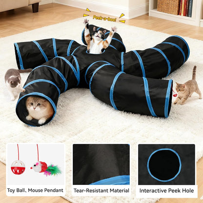 Cat Tunnel for Multiple Cats, 5-Way Indoor Tube Toy to Chase & Hide
