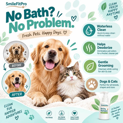 SmileFitPro® Rinse-Free Pet Shampoo Mousse – Waterless Clean, Deodorize & Freshen Dogs & Cats