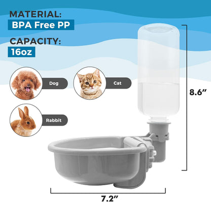 Gravity Pet Water Bowl, 16oz Anti-Splash Crate Dispenser
