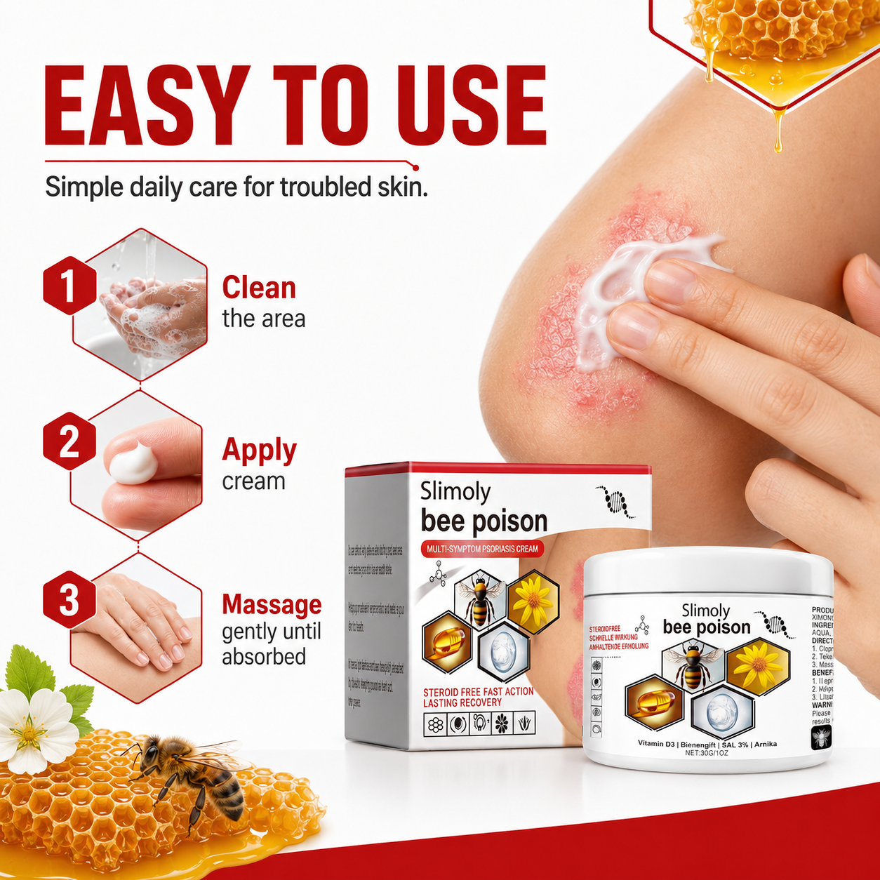 Slimoly™ Bee Poison Psoriasis Rescue Cream – Soothe Dry, Flaky & Itchy Skin
