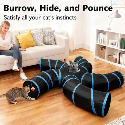 Cat Tunnel for Multiple Cats, 5-Way Indoor Tube Toy to Chase & Hide