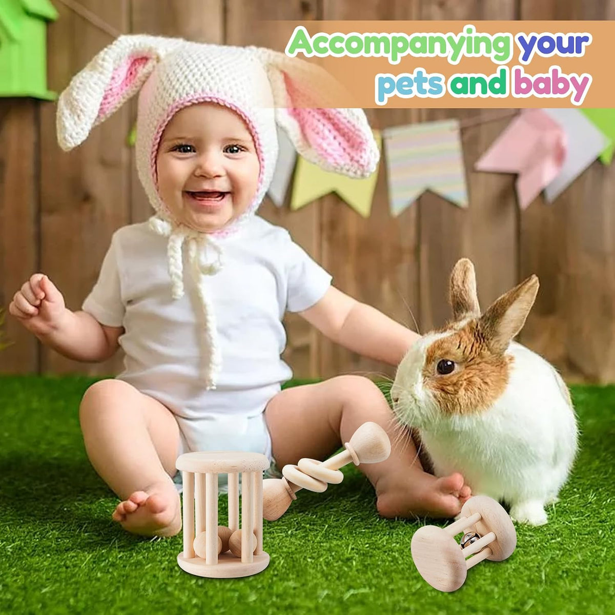 Wooden Bunny Toys,Safe Rabbit Toys for Guinea Pigs,Small Animals