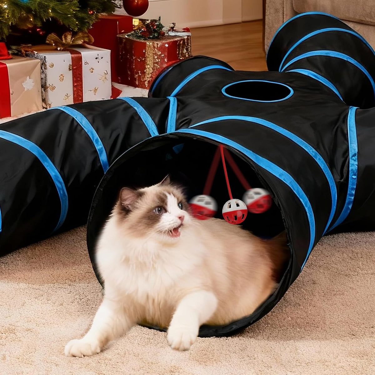 Cat Tunnel for Multiple Cats, 5-Way Indoor Tube Toy to Chase & Hide