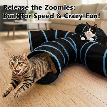 Cat Tunnel for Multiple Cats, 5-Way Indoor Tube Toy to Chase & Hide